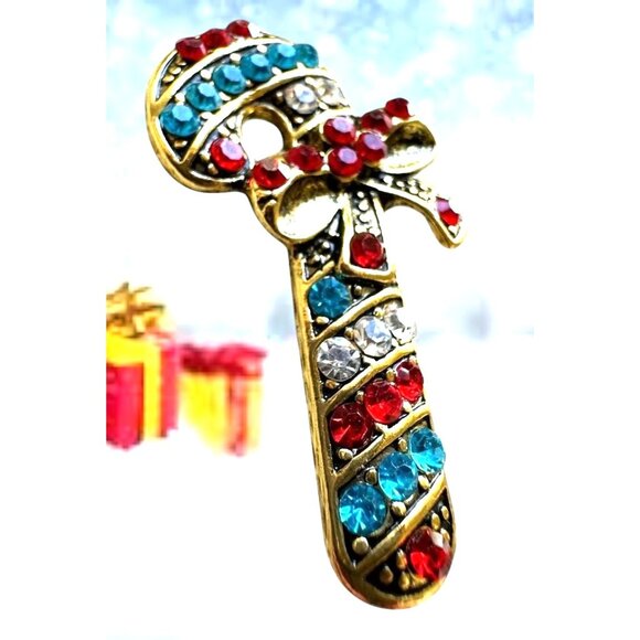 Candy Cane Brooch Pin New Christmas Jewelry Crystal Accents Candyland Ca… - Picture 9 of 13